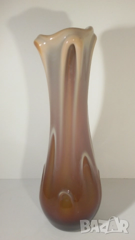 Ретро висока кафява/жълта ваза, снимка 7 - Вази - 51778427