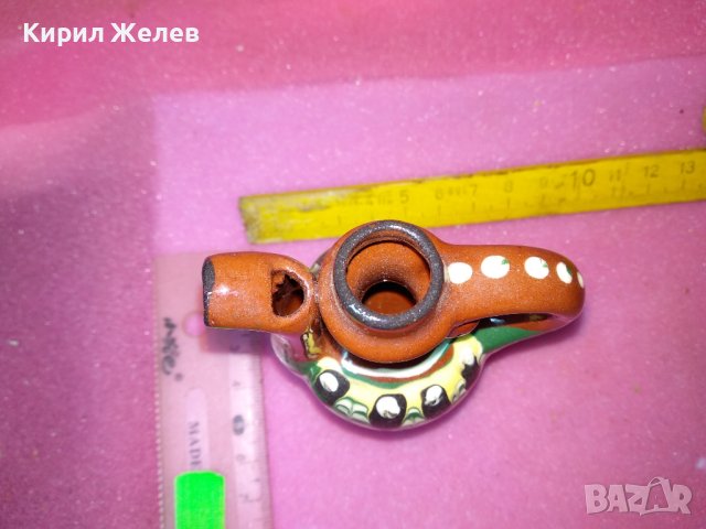 КЕРАМИЧНО БЪРДУЧЕ СВИРКА РЪЧНА МАЙСТОРСКА ИЗРАБОТКА ТРАДИЦИОНЕН ЕТНО СУВЕНИР ГЛЕДЖОСАНА ГЛИНА 42923, снимка 4 - Декорация за дома - 44309125