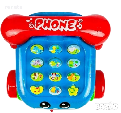 Играчка Телефон, Звук, Светлини, За дърпане, Пластмасов, 16х16х11 см, снимка 2 - Музикални играчки - 52413005