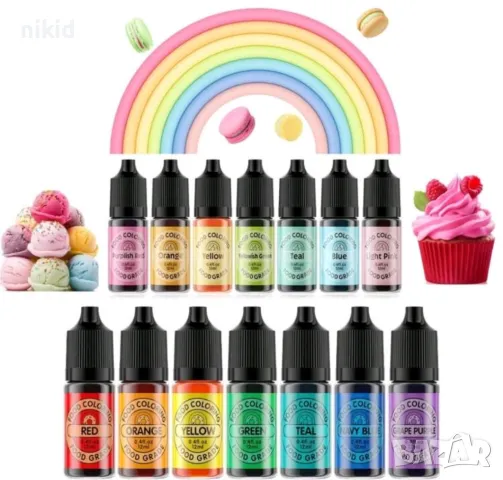 10 цвята течна сладкарска боя оцветител за фондан крем сметана тесто украса декорация , снимка 3 - Други - 22889491