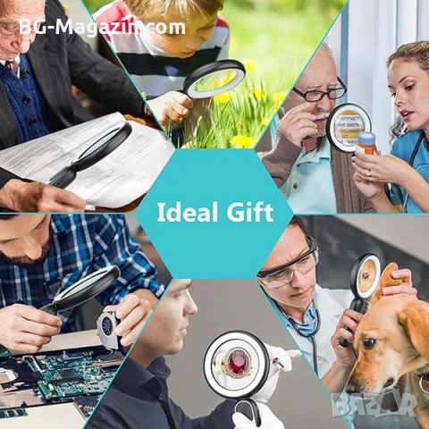 Мощна голяма увеличителна лупа 15X LED осветление стъклена за четене на книга вестник с дръжка лед, снимка 8 - Други инструменти - 50919742