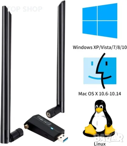 1200Mbps USB WiFi адаптер двубандов VOODA, снимка 2 - Мрежови адаптери - 48485795