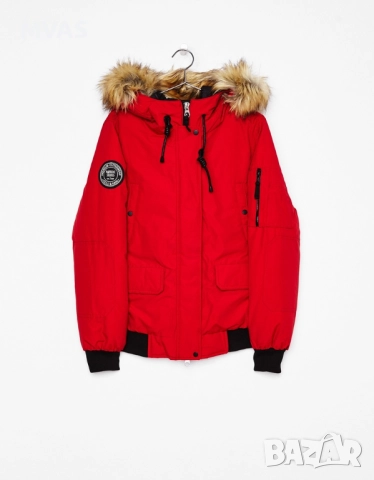 Bershka - 55% Дамско зимно червено яке S размер, снимка 3 - Якета - 51858109