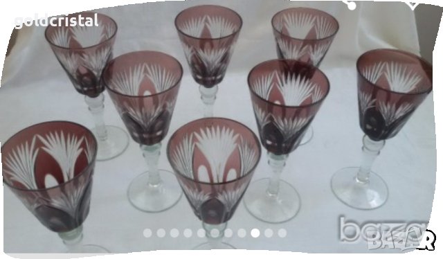 Кристална гарафа и кристални чаши цветен  лилав кристал, снимка 13 - Антикварни и старинни предмети - 31236367