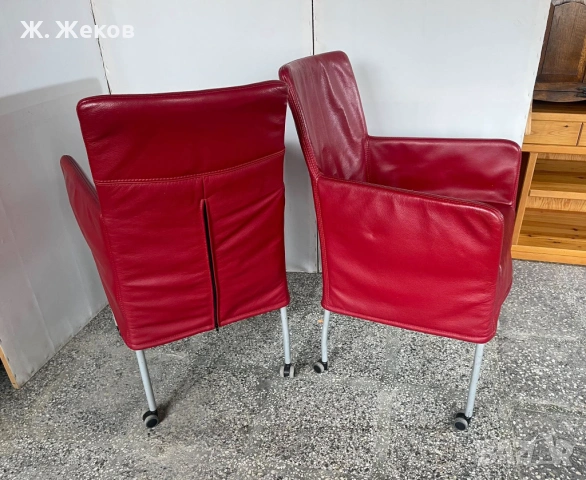 Два червени кожени стола, снимка 4 - Столове - 54365486