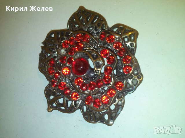 СТАРО БРОНЗОВО ФЛОРАЛНО УКРАШЕНИЕ БРОШКА с ГРАНАТИ ЧЕРВЕНИ КАМЪНИ КРИСТАЛИ 15350, снимка 7 - Други - 29825574