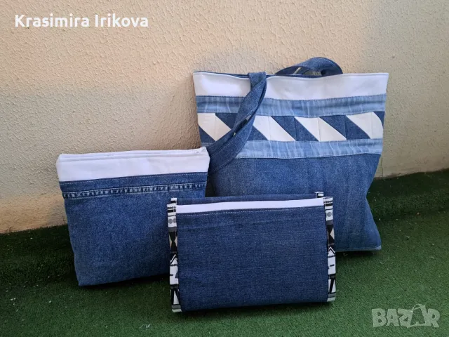 Дънков комплект чанта ,несесер и калъф за книги, снимка 2 - Чанти - 48096506