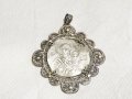 Възрожденска Сребърна икона, амулет, накит, медальон с Богородица, Дева Мария - Панагия 70 мм Сребро, снимка 3