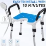 Нов Стол за къпане душ с подлакътници U-образна седалка син 150 кг възрастни и инвалиди, снимка 5