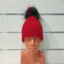 Нова зимна дамска червена шапка с шарен помпон/пух, снимка 7