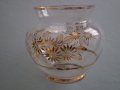Винтидж стара ръчно изработена стъклена ваза златни цветя прозрачна, снимка 8
