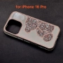 iPhone 16 Pro огледален кейс мече с камъчета розов , снимка 1