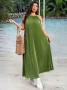 Прекрасна Дълга Маслинено Зелен Цвят Солей Рокля, снимка 5