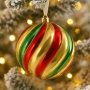 Коледна топка червено-зелено-златиста с брокат Ø12 см_1254161, снимка 2