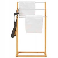 Тройна закачалка за кърпи за баня-бамбук и метал, снимка 2 - Закачалки - 31255955