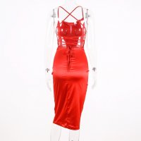 Елегантна червена рокля миди с връзки ХС С размер , снимка 6 - Рокли - 38036370