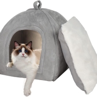 2в1 котешка къща Cat Cave Cat Bed Fluffy Cuddly Cave with Cushion Перяща се котешка къща Вът, снимка 1 - За котки - 44715447
