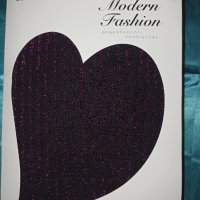 Modern fashion M- Нов  плътен чорапогащник в райе с лилав брокат , снимка 5 - Други - 39319997