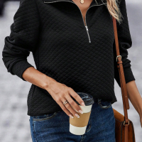 Дамска капитонирана блуза в черно с деколте с цип, снимка 5 - Блузи с дълъг ръкав и пуловери - 44634420