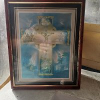Стара домашна икона хромолитография с рамка кръст религия, снимка 3 - Антикварни и старинни предмети - 37910844