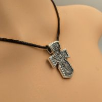 Двулицев сребърен кръст с Архангел Михаил и Христос, снимка 9 - Колиета, медальони, синджири - 38218531