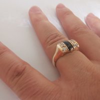 Златен пръстен с оникс и циркони 1, снимка 8 - Пръстени - 38054772