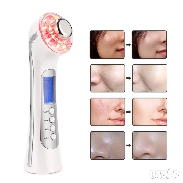 Ултразвуков апарат с фотон LED Акне бръчки подмладяване петна масаж 5 в 1, снимка 1
