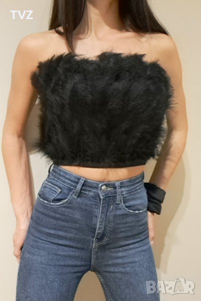 бюстие / топ с естествени пера в черен, бял, син и розов цвят, снимка 1