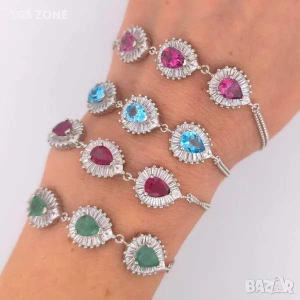 Сребърна Гривна с Топаз/Рубини/Изумруди, снимка 1