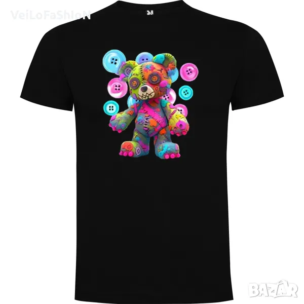 Нова детска тениска с Цветно Мече в черен цвят, снимка 1