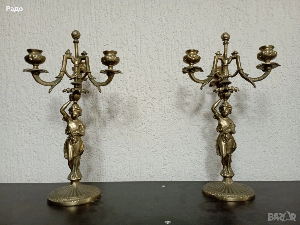 Комплект от два масивни бронзови свещника - свещник, снимка 1