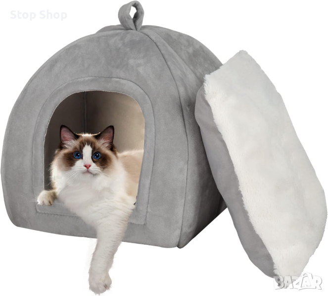 2в1 котешка къща Cat Cave Cat Bed Fluffy Cuddly Cave with Cushion Перяща се котешка къща Вът, снимка 1