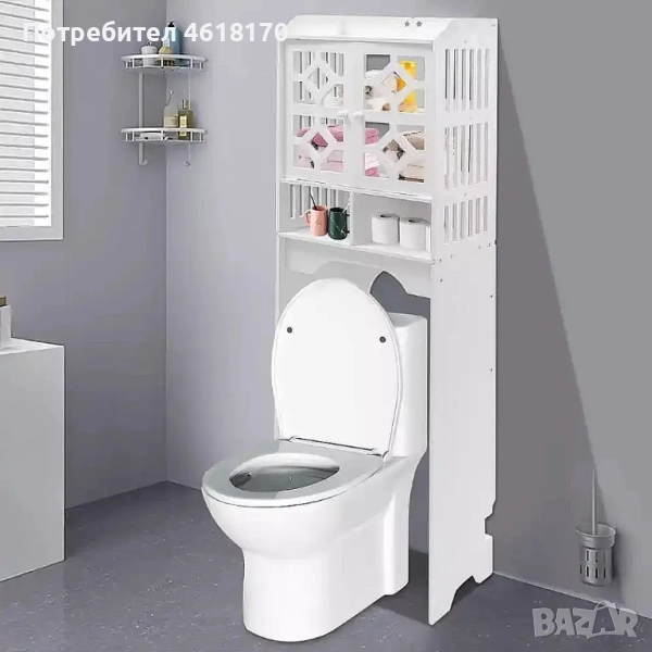 Етажерка с шкаф над тоалетна с 4 нива за съхранение устойчив на влага и плесени, снимка 1