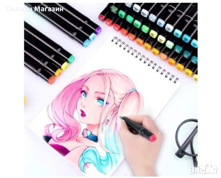 Комплект маркери с алкохолна основа с две страни и калъф за съхранение - 48бр/60бр/80бр Всички мо, снимка 1