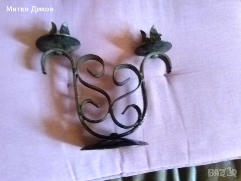 Свещник от соца кован за две свещи 175х160мм и фи 5 и 8 см, снимка 1