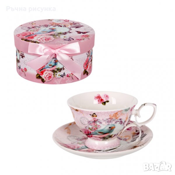 Луксозна чаша за чай в кутия "Цветя" /керамика/, снимка 1
