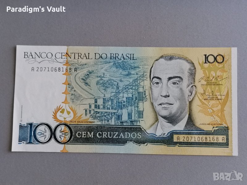 Банкнота - Бразилия - 100 крузадос UNC | 1987г., снимка 1