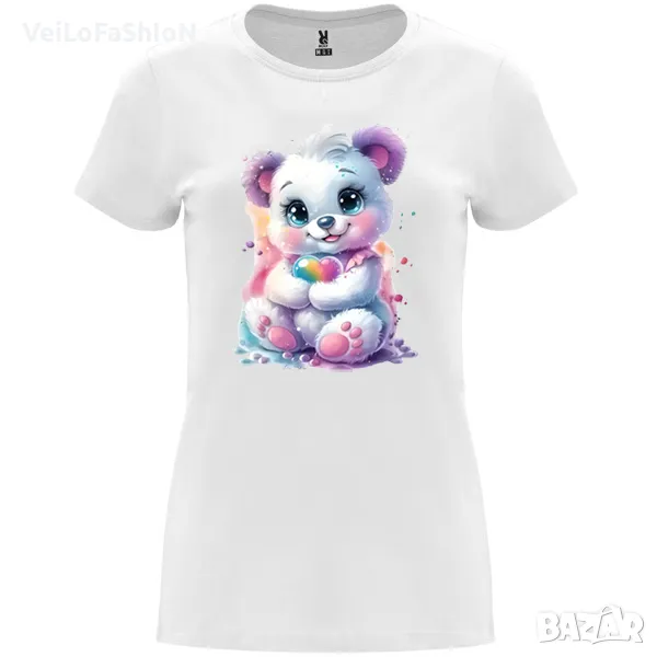 Нова сладка дамска тениска с Мече със Сърце в бял цвят, снимка 1