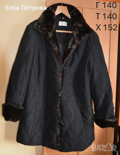 Зимно черно шушляково яке с яка от изкуствен косъм; 5XL÷6XL, снимка 1