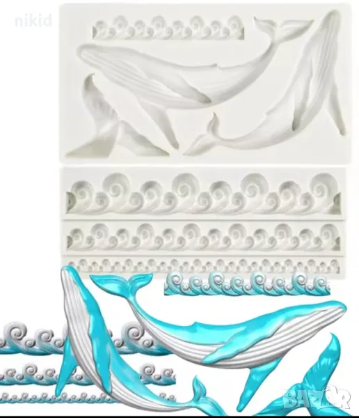 Кит Делфин Вълна Вълни море силиконов молд форма фондан шоколад декор , снимка 1