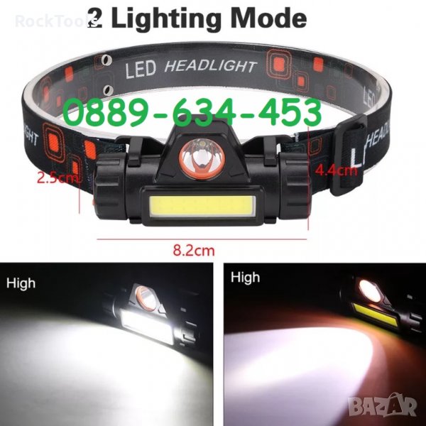 -50% Работен Троен Лек и компактен LED COB челник фенер за глава, снимка 1