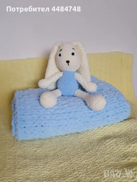 Комплект плюшено одеалце  и зайче , снимка 1