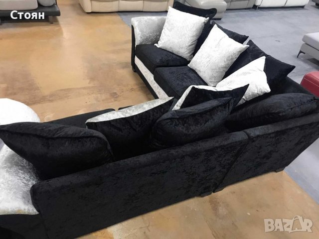 ПРОМОЦИЯ!!! Нов Ъглов диван от плат цвят - черно и сиво, материал плюш, снимка 10 - Дивани и мека мебел - 39687922