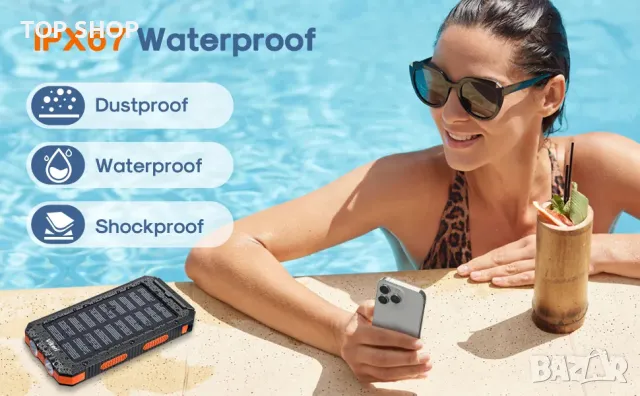 30000mAh Solar Power Bank,бързо зареждане,4 порта/USB-C/фенер,телефон/таблет, снимка 3 - Външни батерии - 49308633