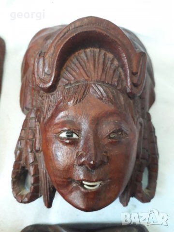 Колекция от четири дърворезбовани статуетки женски глави, снимка 5 - Декорация за дома - 31481210