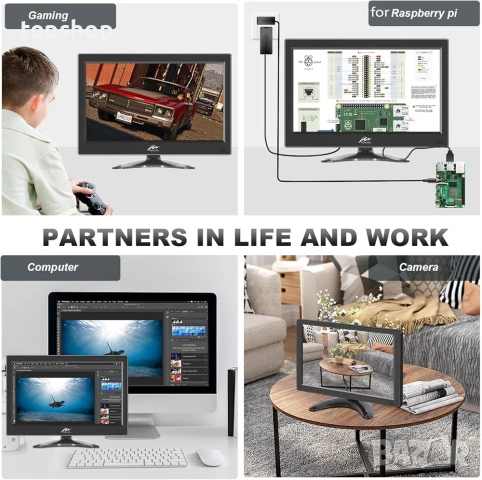 Чисто нов Kenowa 13.3-инчов малък HDMI PC монитор HD 1366x768P LED екран HDMI/VGA/BNC/USB/AV порт..., снимка 5 - Монитори - 52804973