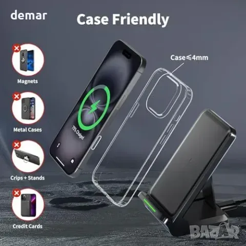TMKUHOR 15W Qi безжично зарядно с магнитна стойка (поставка) за iPhone и Samsung, снимка 4 - Безжични зарядни - 55849775