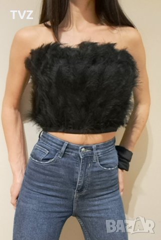 бюстие / топ с естествени пера в черен, бял, син и розов цвят