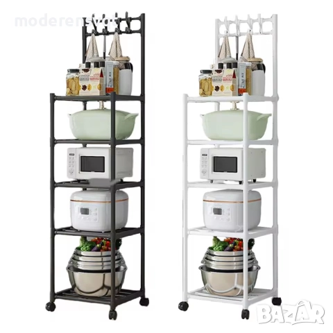 Етажерка с колела и куки на 5 нива за баня и кухня, снимка 6 - Етажерки - 52157796