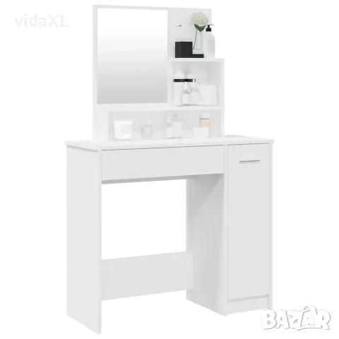 vidaXL Тоалетка с огледало, бяла, 86,5x35x136 см, снимка 4 - Тоалетки - 56147809